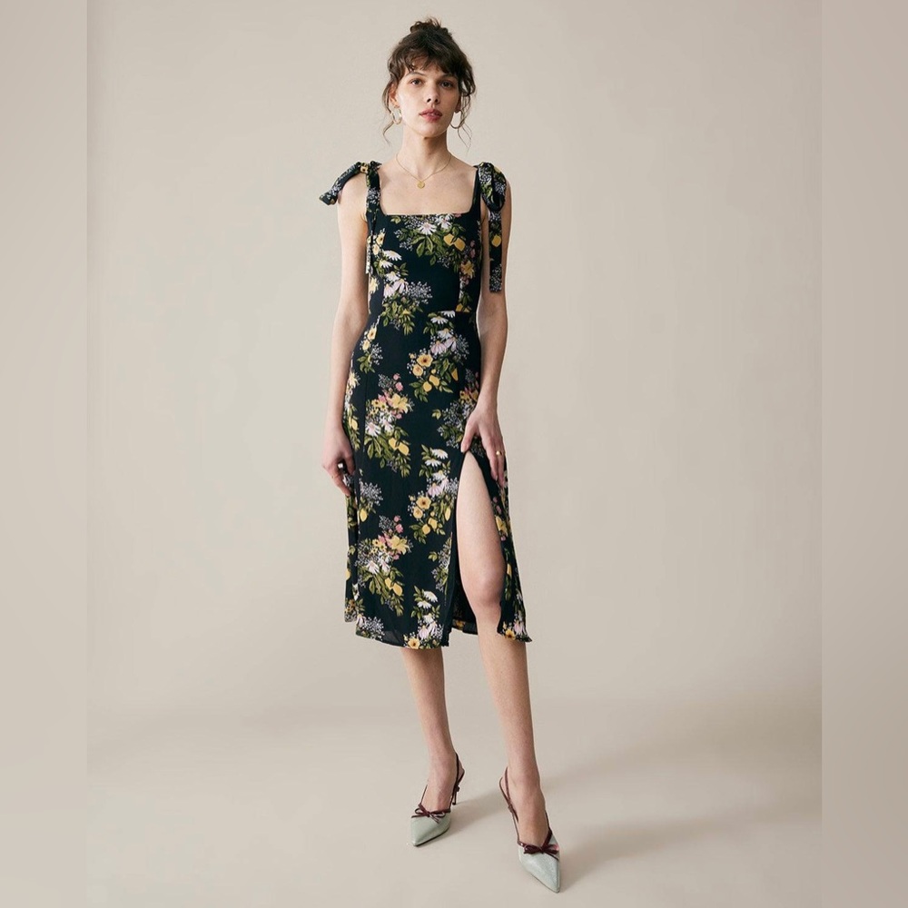 SOLD RIHOAS Black Floral Midi Dress - Picture 2 of 9
